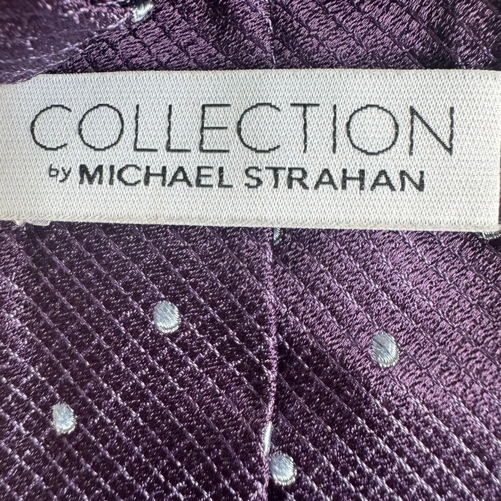 Michael Strahan 100% Silk Purple White Polka Dot Tie 60
